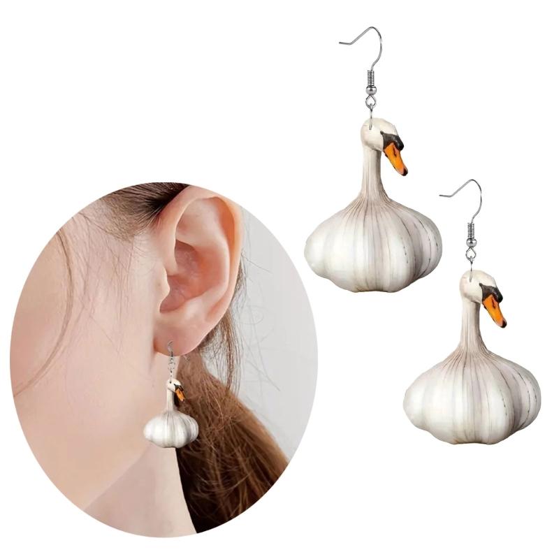 Unique and Stylish Duck Dangle Earrings Fun Garlic Shaped Duck Pendant Earrings Dainty Dangle Ear Hook Accessory