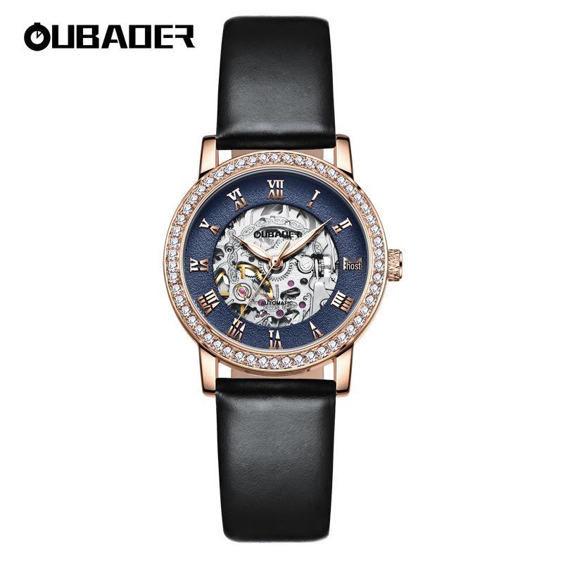 Женские повседневные механические часы OUBAOER с циферблатом с римскими цифрами, водонепроницаемый дизайн