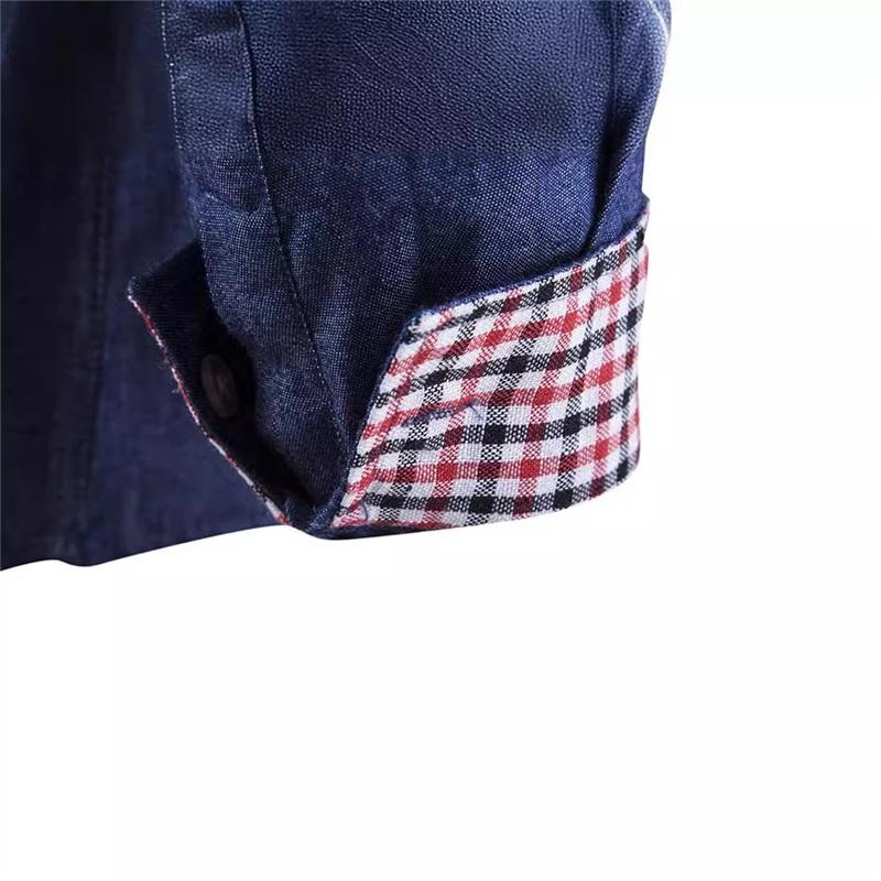 Spring And Autumn Men's Casual Shirt Pocket Patchwork Cotton Slim Long-sleeved Shirt Denim Shirt