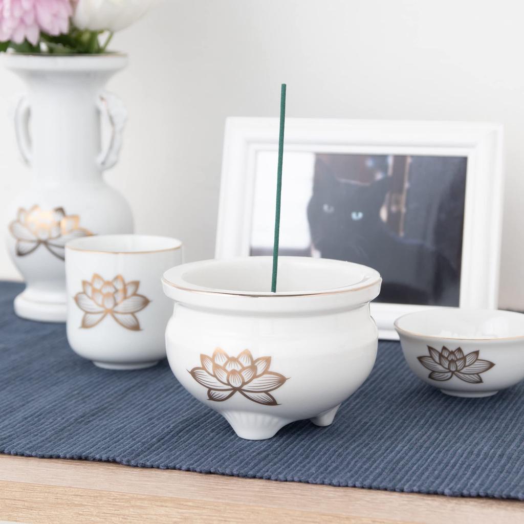 Tomatsu Shoten Buddhist Altar Accessories, Shinto Altar Accessories, White Gold Lotus 3.0 Incense Burner AM-TM591