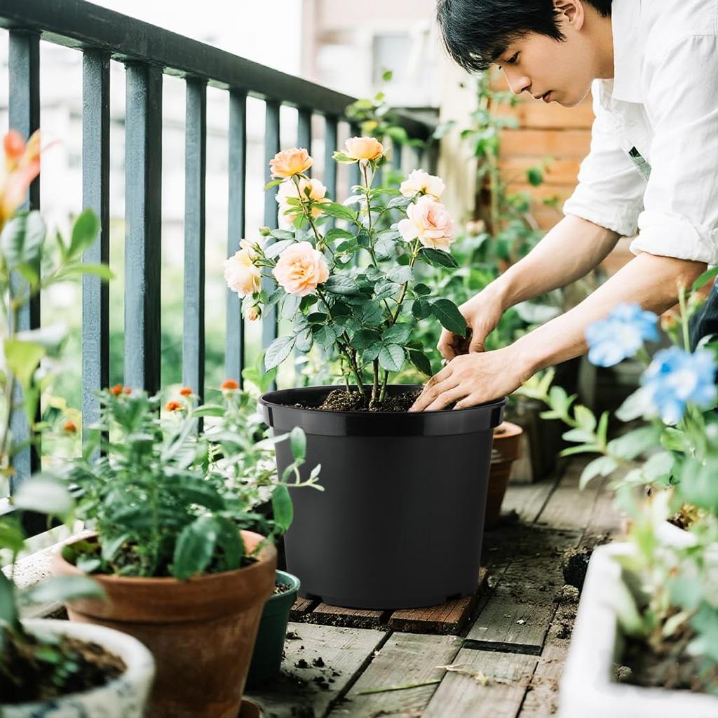 Большой пластиковый садовый размер 25 см Легкий 2 мм Цветок Насыщенно-розовый Диаметр 250 мм x 200 мм для балконного садоводства Кашпо, Набор из 5 штук, 8, Кашпо, Пересадка,