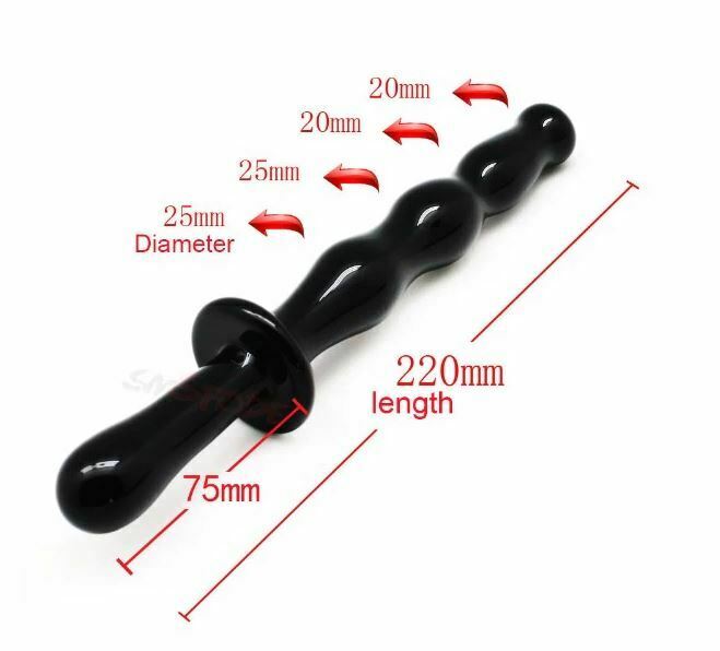 Black Glass Anal Beads Butt Plug Double Ended Dildo Fetish Anal Balls & Beads
