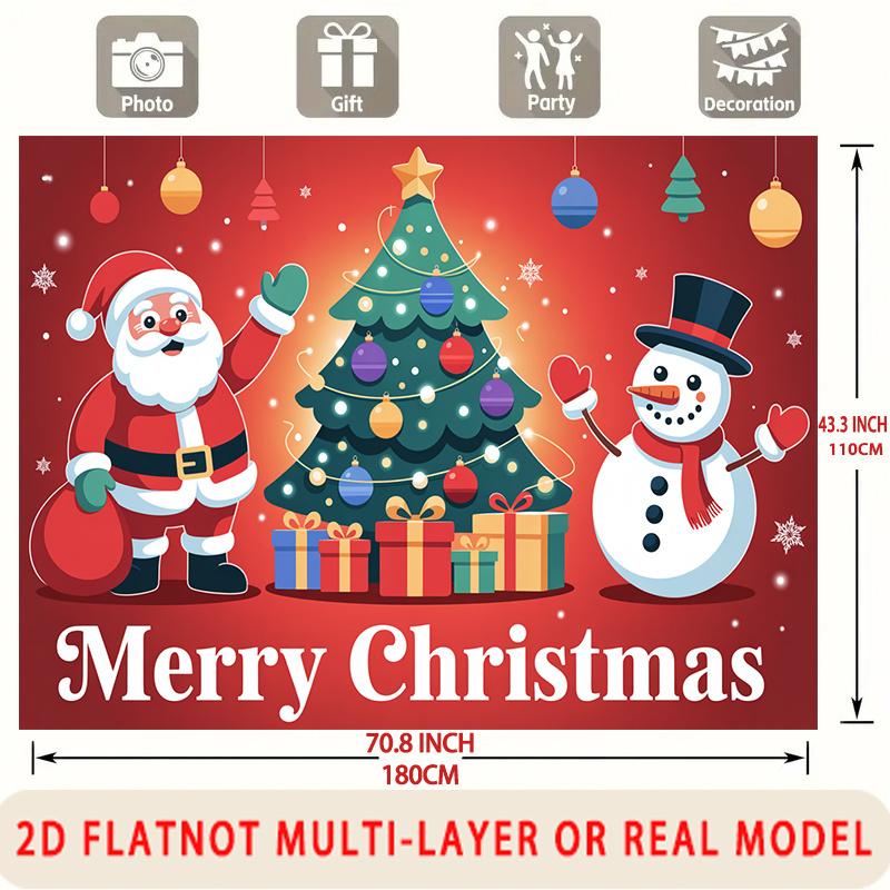 Party Backdrop Santa Claus Christmas Flat Santa Claus Snowman Tree Multi Layered Celebration Photo Booth Front Door Decor