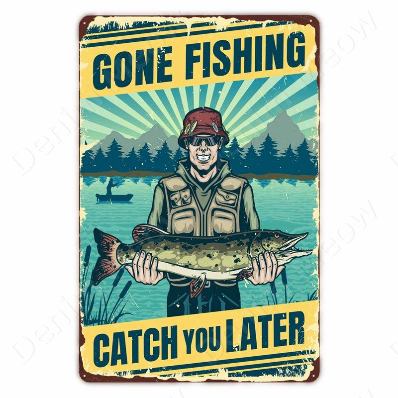 Hisun Tin Sign Camping Family Tin Sign Fishing Vintage Metal Tin Signs for Club Outdoor Hiking Wall Decorative Adventure Explore Retro Plaque