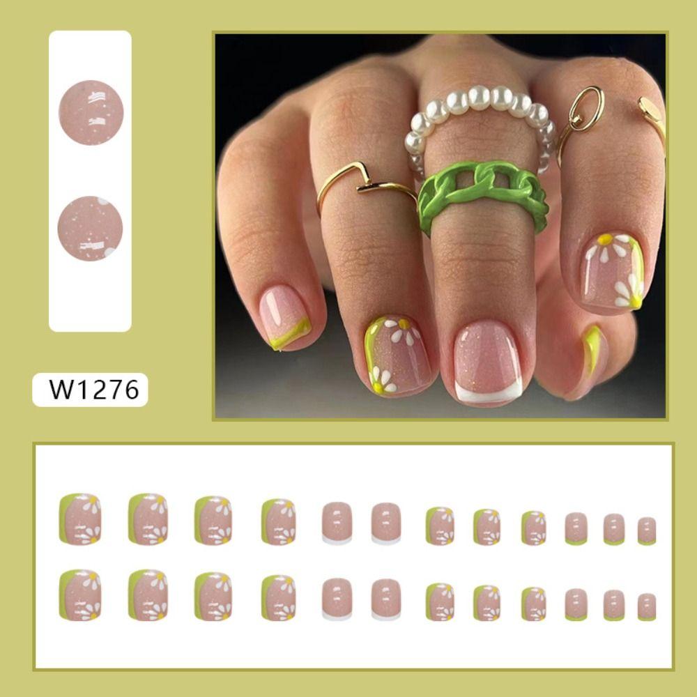 Короткие круглые накладные ногти Французские накладные ногти Съемные накладные ногти для салона