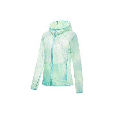 Li Ning Running Series Спортивная куртка с капюшоном и защитой от солнца с полным принтом Женская куртка Светло-восковая-синяя флуоресцентная-светло-зеленая стандартная-белая AFDT186-6