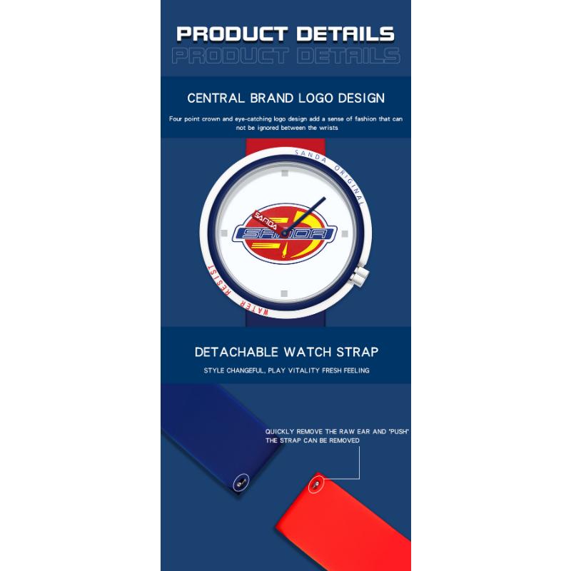 SANDA Новые кварцевые часы с силиконовой лентой, водонепроницаемые студенческие, водонепроницаемые классные часы для мужчин и женщин на открытом воздухе