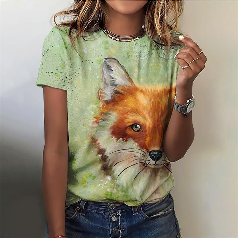 Fox Printed Kids Adult T-shirt Summer Women's and Men's Casual Outdoor Girl and Boy Short Sleeve Tees Top Pullover