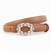Womens Leather Belt Fashion Versatile Rhinestone Oval Buckle Jeans