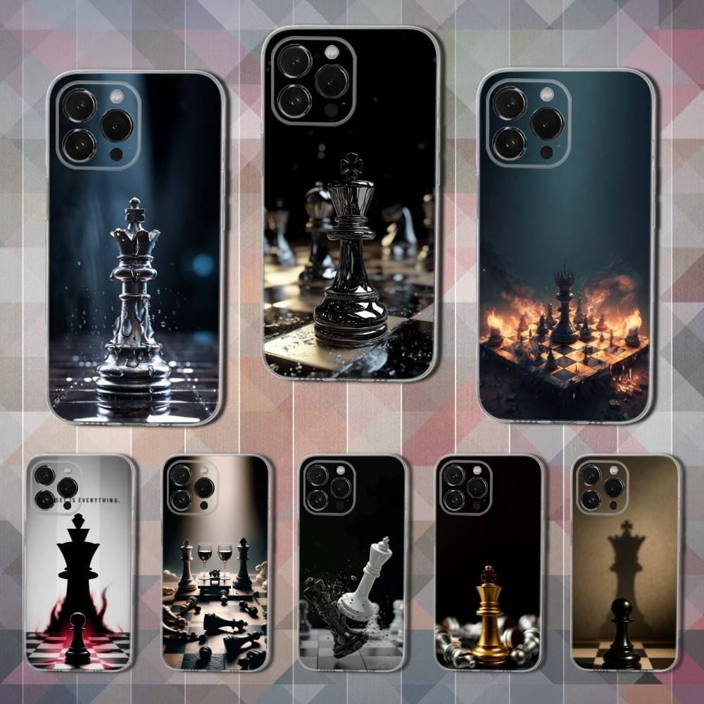 Chess Board Art Pieces Phone Case For iPhone 14,13,12,11,17,16,15,Pro,Max,Plus,X,XS,XR,SE,Mini Transparent Soft Cover