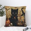 Halloween Black Cats Square Pillow Case Witchy Kitty Cushion Covers Creative Zipper Decorative Pillowcase for Home 40x40cm