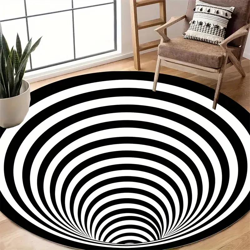 1pc Modern 3D Illusion Checkered Round Area Rug Washable NonSlip Floor Mat for Entryway and Bedroom Living Room Coffee Table Rug