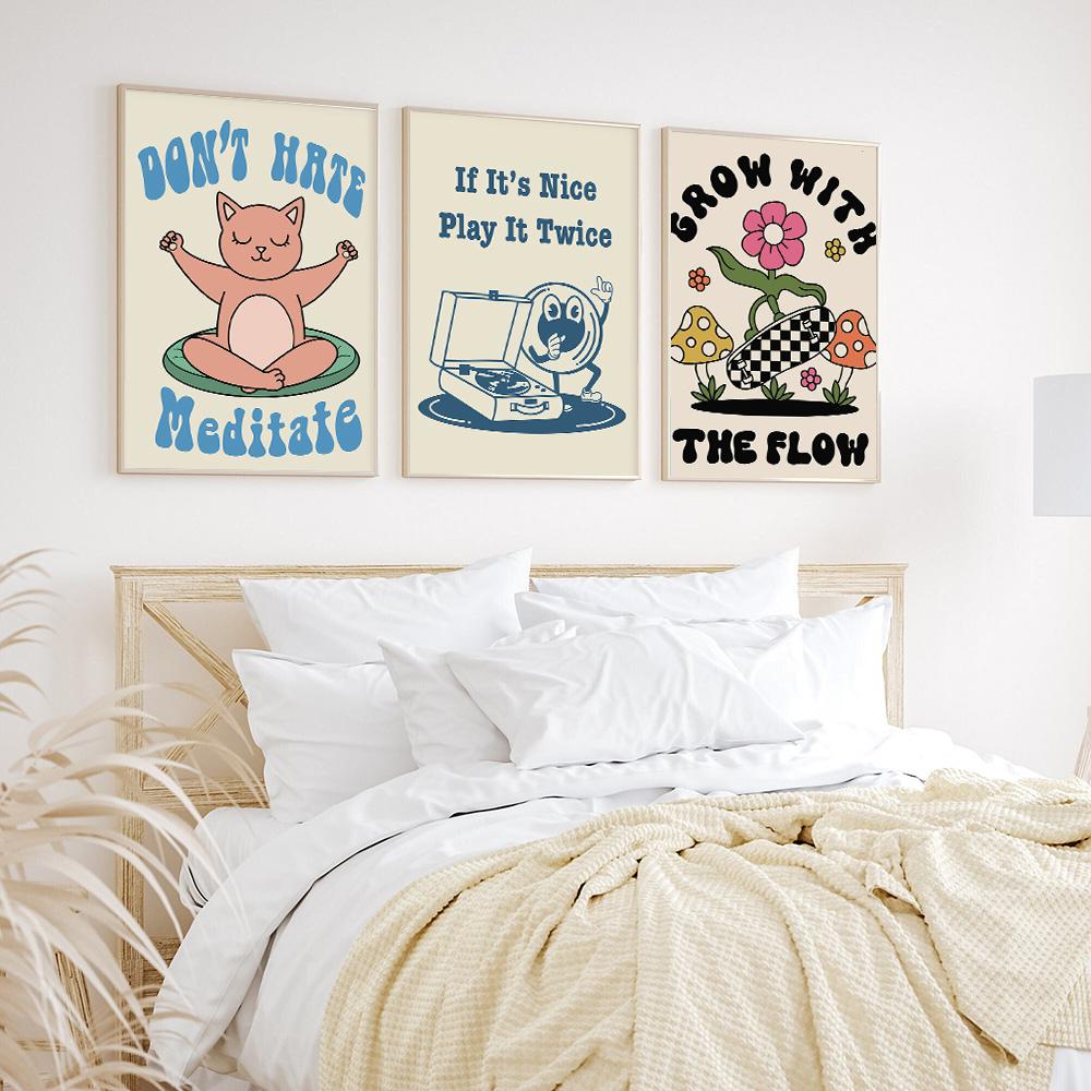 Retro Quote Print Flower Trendy Wall Art Poster Cartoon Kids Room Home Canvas Painting Modern Bear Sunflower Wall Decor Pictures