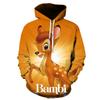 Disney Cartoon Bambi 3D Print Pattern Hoodie for Kids Fashion Casual Long Sleeve Hooded Pullover Warm Lint-lined Children's Top