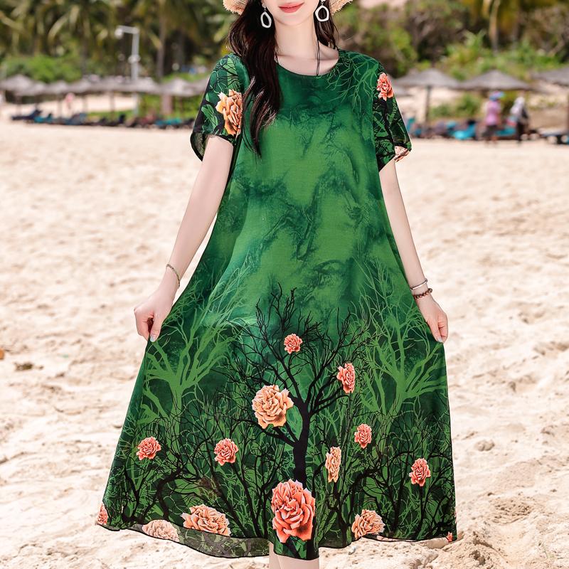 Большие размеры повседневные женские платья летние свободные короткие рукава длинные платья женские винтажные одежды