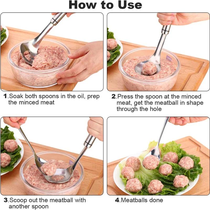 Ложка для фрикаделек из нержавеющей стали, совок для фрикаделек, самодельная форма для фрикаделек, антипригарный фрикадельковый инструмент для приготовления фрикаделек, кухонные гаджеты