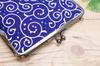 Kyosuke Made in Japan Slim Goshuincho Case with Clasp Small Item Arabesque Dot Navy Blue Closure, Pouch, Pattern,