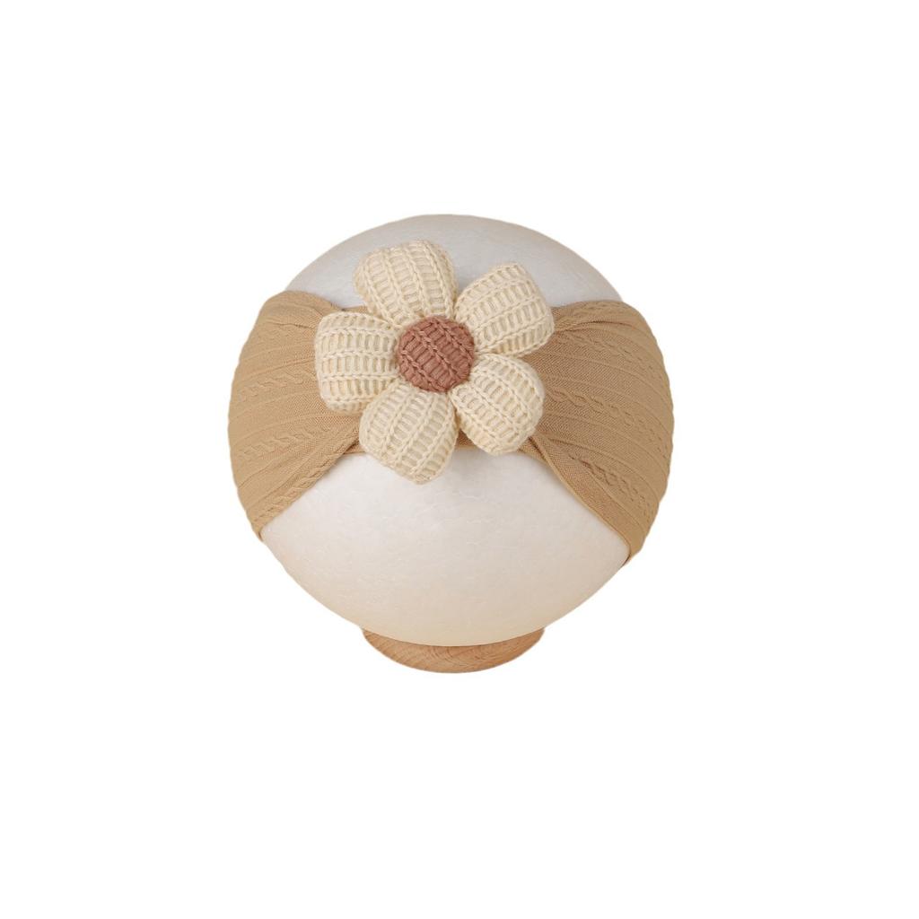 Children'S Hair Accessories Wool Filled Cotton Flower Bow Handmade Nylon Headband Milk Coffee Baby Headband