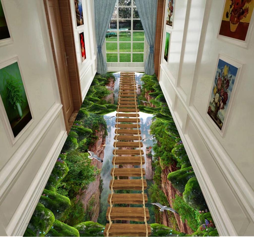 3D Scenic Green Long Corridor Carpets Living Room Decor Non-slip Easy Cleaning Hallway Floor Mat Lobby Carpet Stair Area Rug