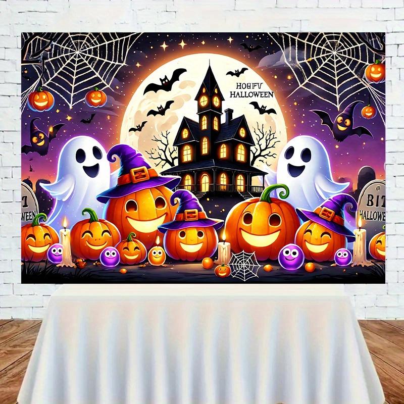1pc2D flat banner background cloth with Halloween ghost and pumpkin, horror decoration, no power required-wzy