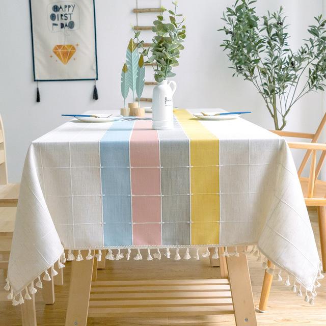 Tablecloth For Table Rectangular Round Waterproof Anti -Stain Linen Cotton Gingham Check Party Decoration Wedding Birthday Buffet