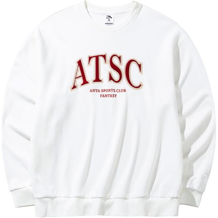 Anta Comfortable Casual Round Neck Versatile Sweatshirt Men Tops Ivory-White 952438706-1