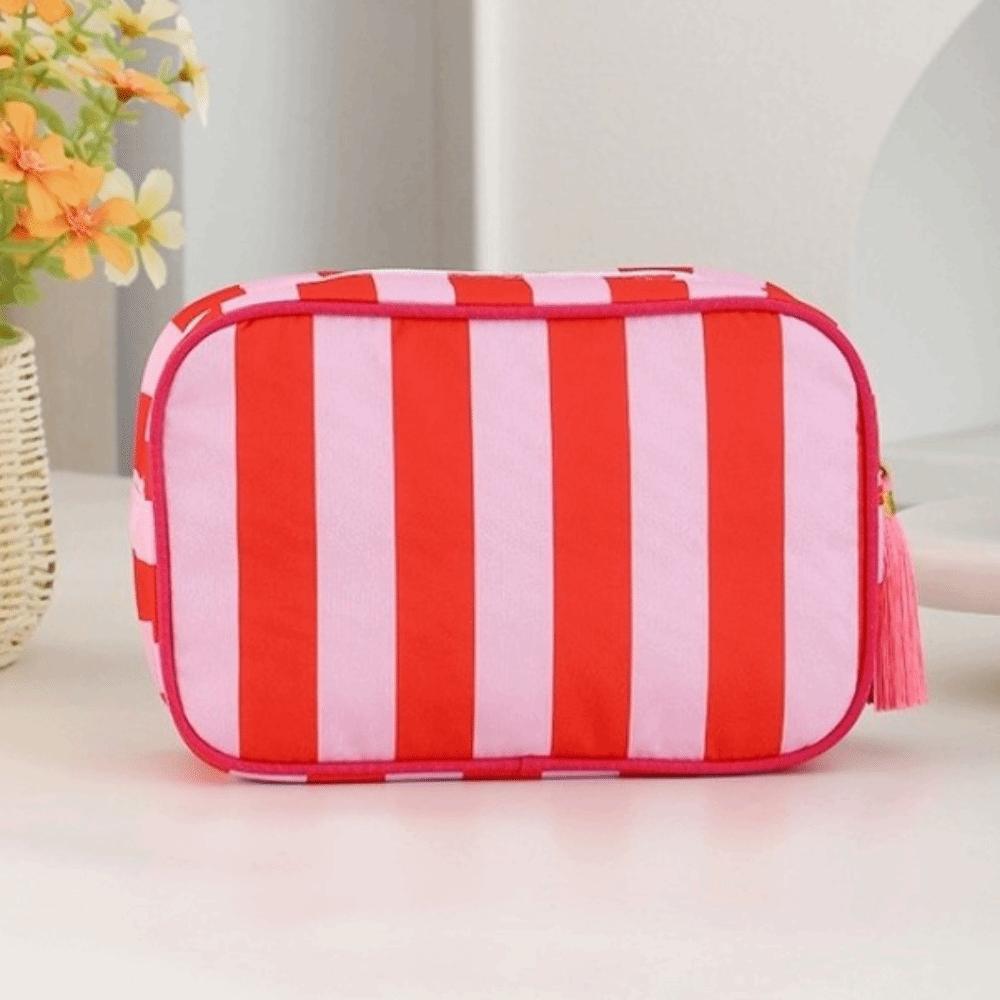 Large Capacity Portable Cosmetic Bag Large Striped Makeup Bag Portable Pouch Girls