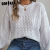 Women's Fashion Casual Solid Color Autumn Winter Long Sleeve Round Neck Loose Twist Lantern Sleeve Pullover Sweater