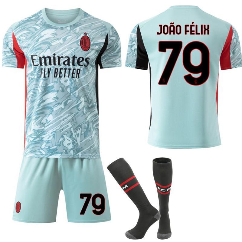 Kids AC Milan Football Jersey No.10 Leo Felix Sports Jersey 2526 Away Club Breathable Blue Black Youth