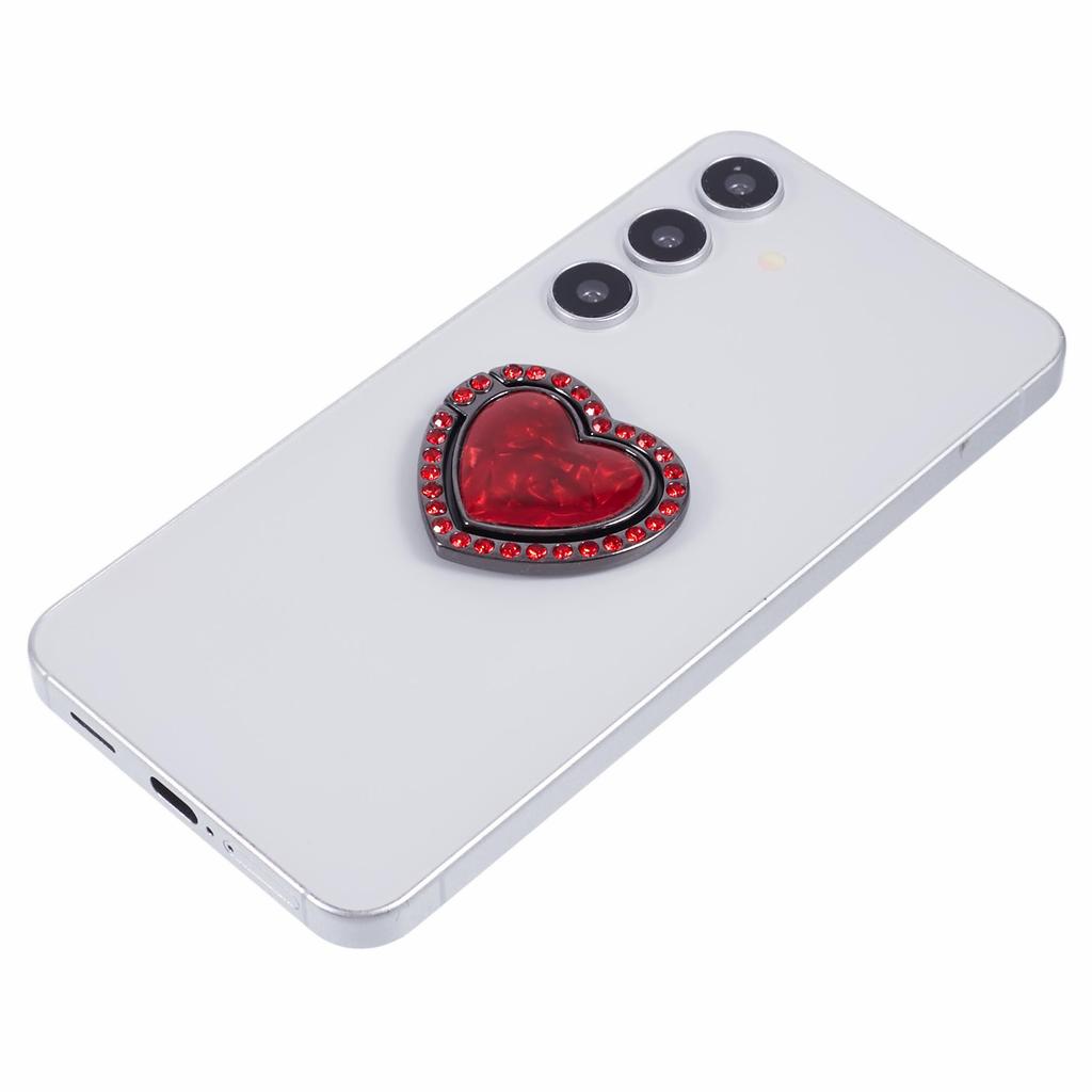 Heart Shaped Phone Kickstand Rhinestone Decor Metal Phone Finger Ring Grip