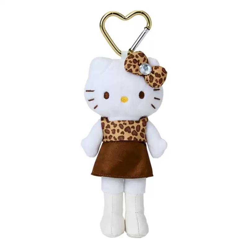 Kawaii Hello Kitty Plush Keychain Leopard Print Pink Tail Stuffed Pendant Bag Charm Backpack Decor Cute Gift for Teen Girls