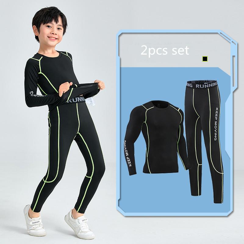 Boys Compression Tights Sets Running Training Fitness Sports Breathable Quick Drying Long Sleeve T-shirt