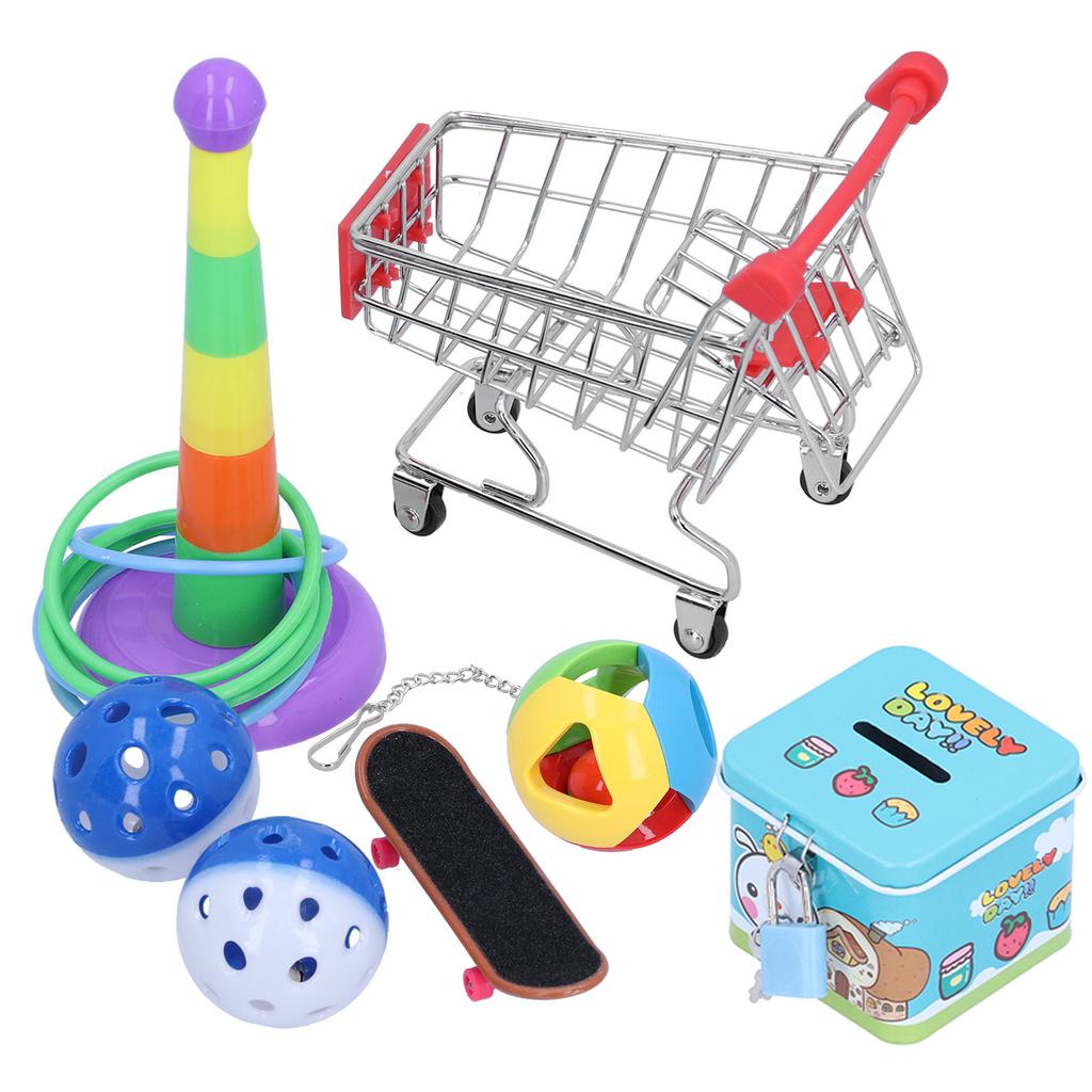 7pcs Parrot Puzzle Toys Set Mini Cart Training Rings Skateboard Bell Ball Kit for Birds