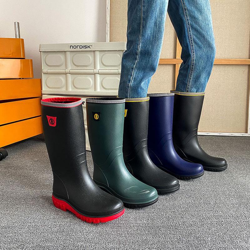 Men's Four Seasons Waterproof Anti-Skid High-Top Rubber Boots for Rain, Car Washing, and Fishing.