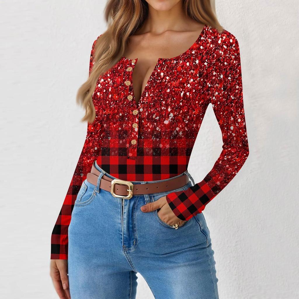 Women's Slim Bottom T-shirt Fashion Casual Gradient Printing Round Neck Pullover Long Sleeve Top