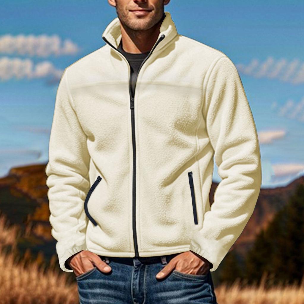 Мужская куртка-кардиган с воротником-стойкой, однотонная, мужская повседневная флисовая куртка-кардиган