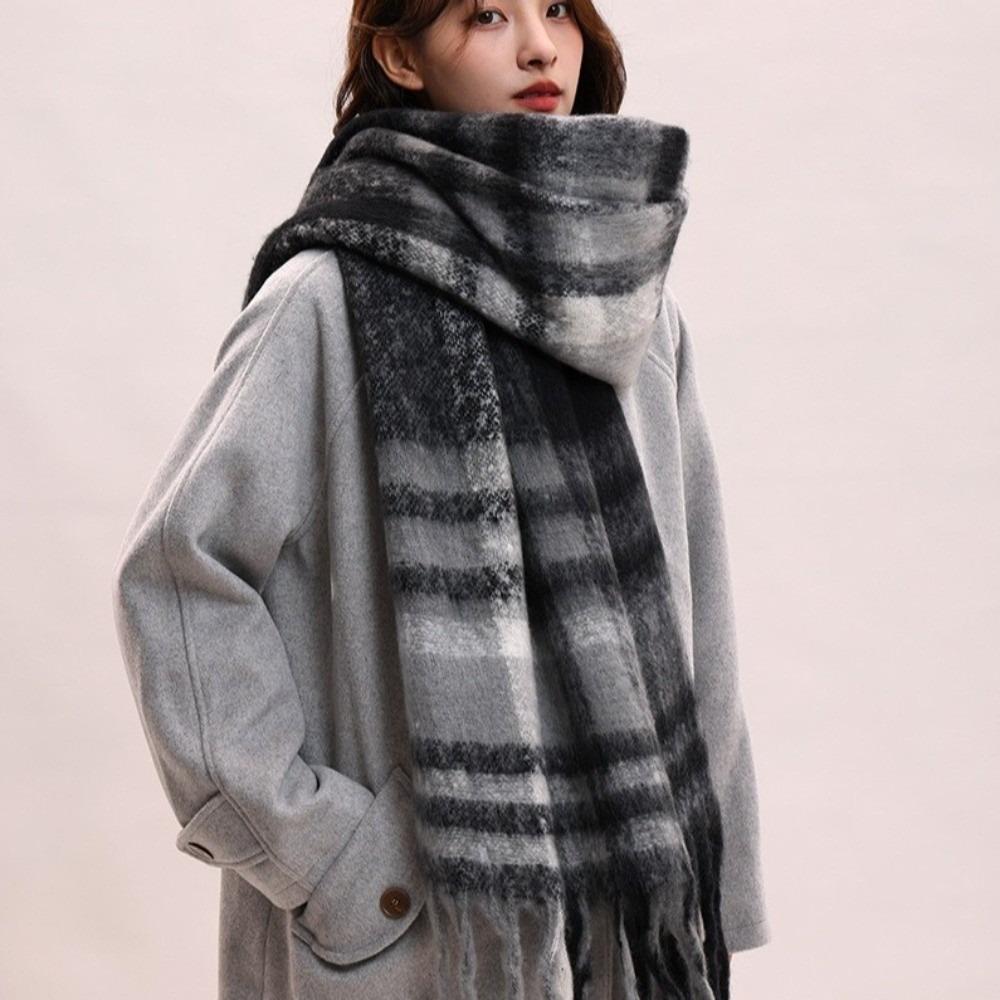 Mohair Winter Cashmere Scarves Tassel Long Shawl Neck Wrap Plaid Wool Scarf Women/Men