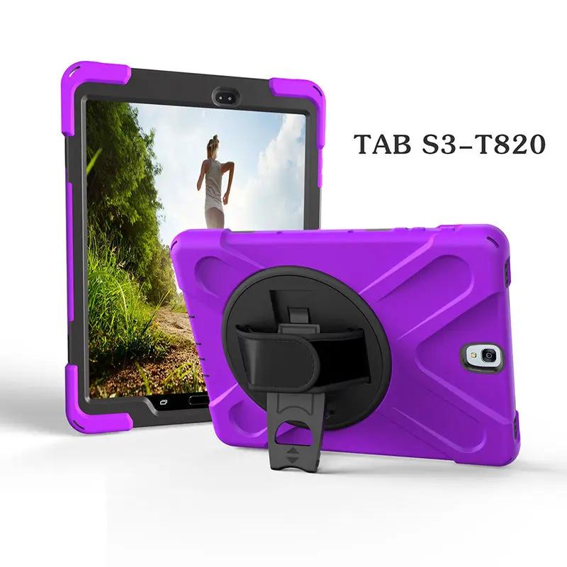 360 Rotate Hand Strap Case for Samsung Galaxy Tab S3 9.7 SM-T820 T825 Cover Funda Kids Safe Shockproof Heavy Duty Silicone Hard