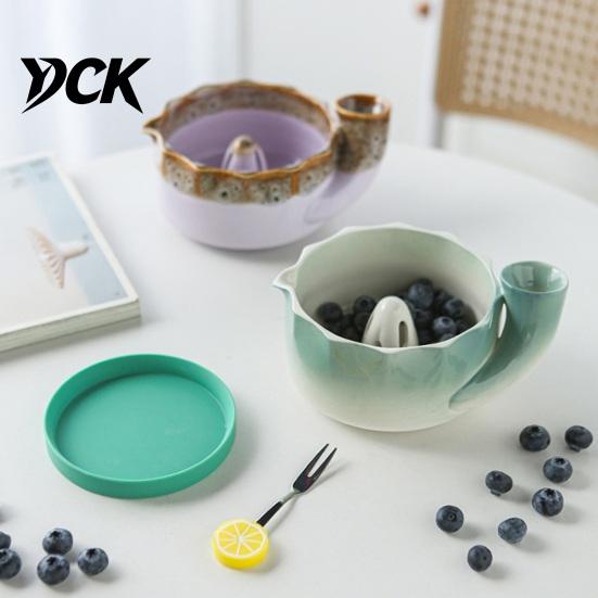 Modern Kitchen Sink Accessory Ceramic Berry Washing Bowl with Drainage Holes, Handmade Fresh Food Storage Container Vegetable Draining Basket,