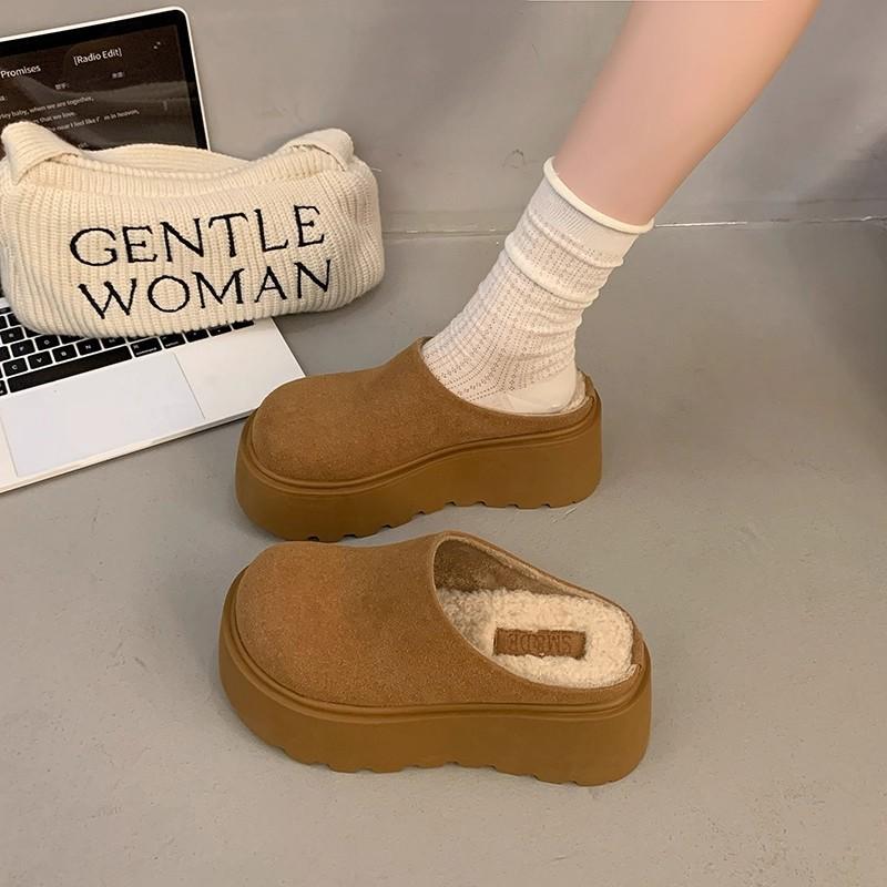 Женские кожаные толстоподошвенные новые маленькие полушлепанцы с закрытым носком, тапочки из хлопка для улицы
