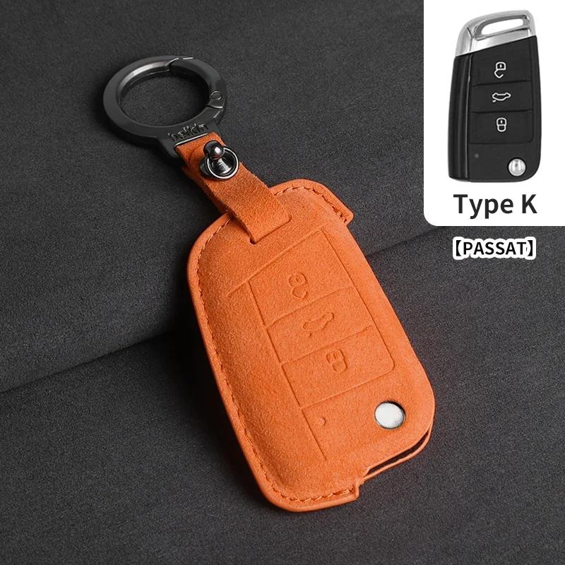 Suede Car Flip Key Case Cover Holder Keychain Shell for VW Golf 7 MK7 Tiguan MK2 for SEAT Ateca Leon FR 2 Ibiza for Skoda