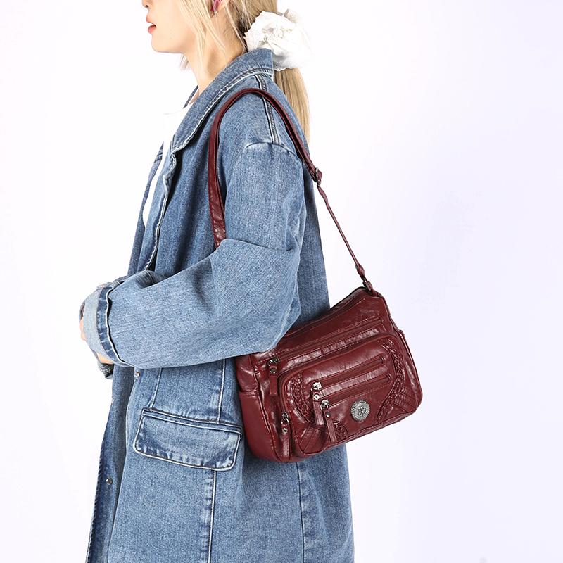 Сумка через плечо большой емкости из мягкой кожи, многослойная сумка через плечо для женщин среднего и пожилого возраста