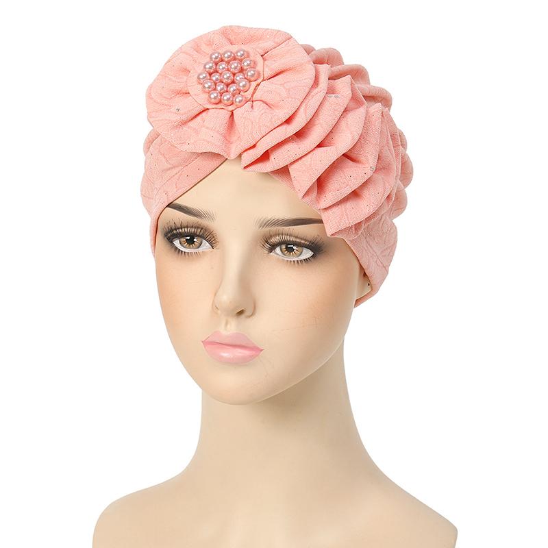 1 шт. однотонная мусульманская бандана, кепка, этнические аксессуары для волос, солнцезащитная тюрбанная шляпа, цветок, бисер, винтажный хиджаб