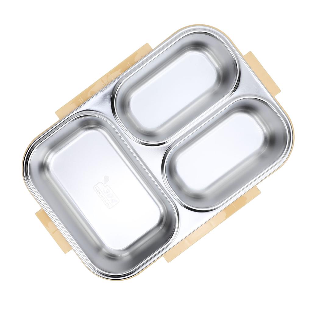 Divided Lunch Box 304 Stainless Steel Leakproof Heatable 3 Compartments Rectangular Food Container 1.2L Capacity