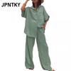 JPNTKY Женские модные повседневные костюмы с коротким рукавом и воротником-поло
