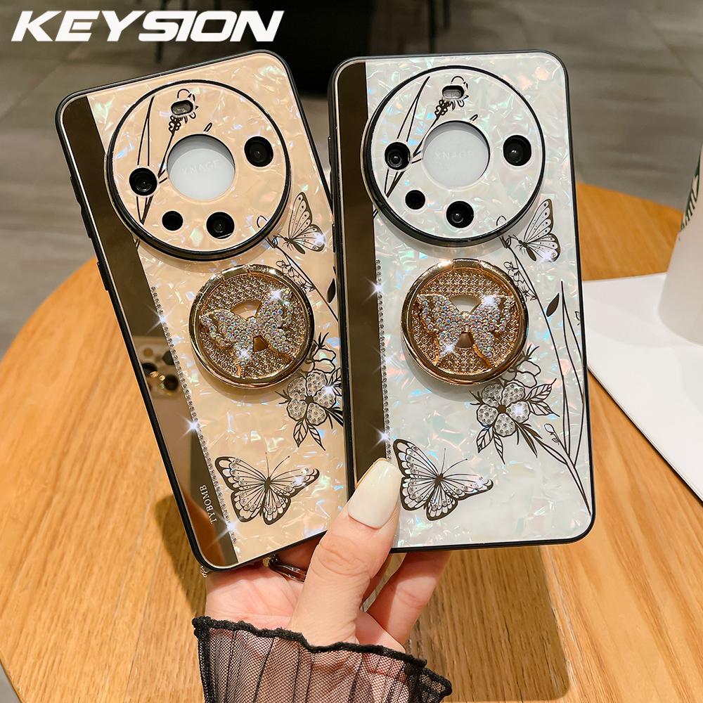 KEYSION Противоударный чехол для Huawei Mate 60 Pro+ 50 40 30 Pro Butterfly Ring Stand Phone Back Cover для Huawei nova 12s 11 10 Pro