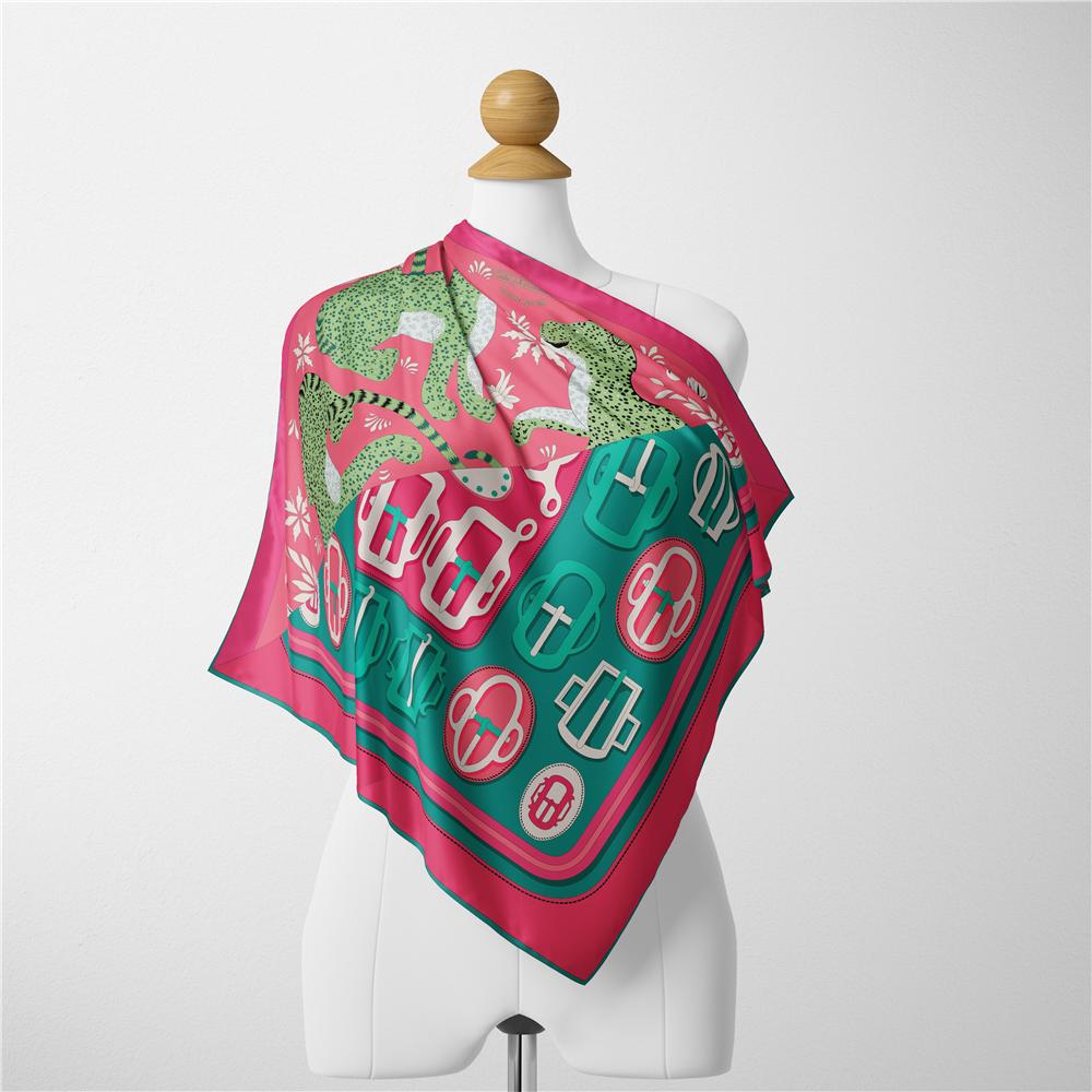 Twill Silk Scarf Woman Leopard Belt Print Square Scarves Wraps Bandana Small Hijab Foulards Lady Tie Headband Neckerchief 53CM