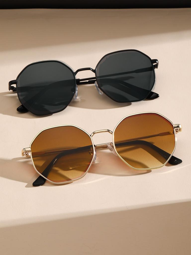1/2 Pcs Metal Geometric Round Frame Fashion Sunglasses For Vacation Decors Photo Props
