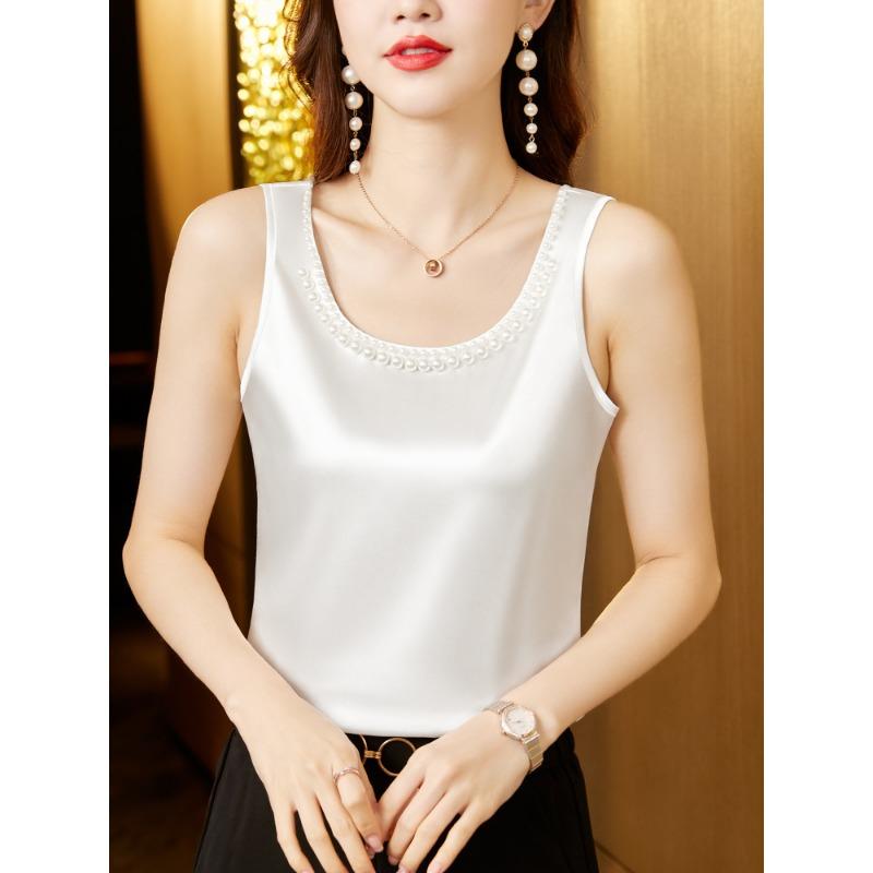 Летний шелковый атласный базовый жилет большого размера для женщин с пышными формами, с маленьким костюмом и топом без рукавов для женщин