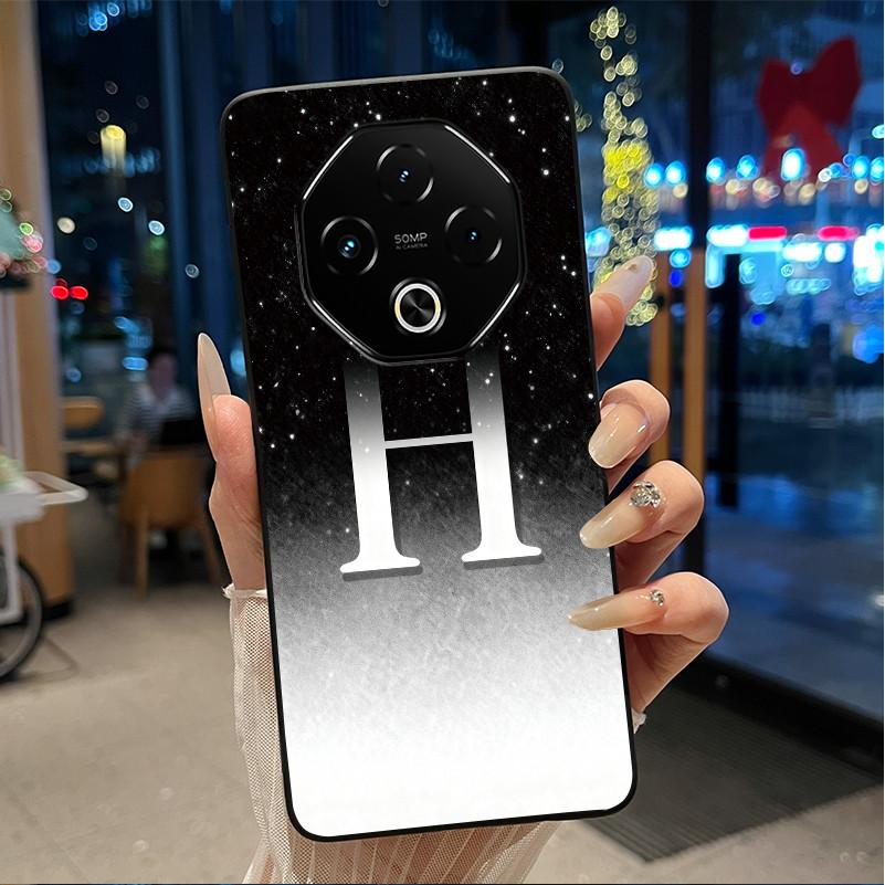 Anti-scratch Phone Case For Umidigi G100 Pro/G100 5G Soft Silicone Black Casing Lucky A-Z Letter With Flower Couple Shell
